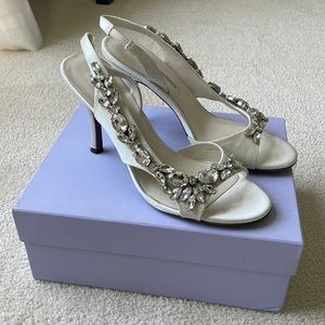 Vera Wang Lavender Ivory Satin and Rhinestone Heels with Dust-bag and Box Size 8